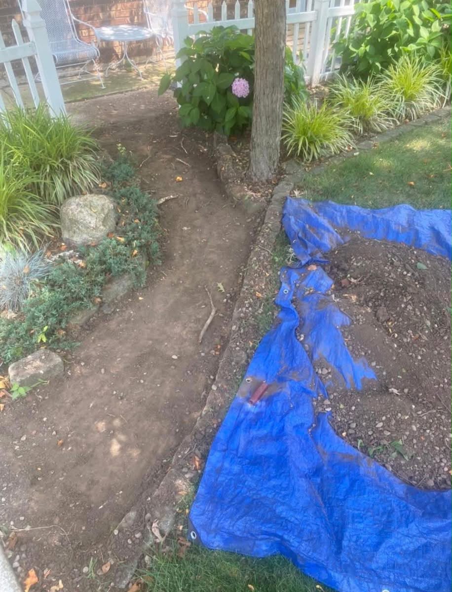 Landscape area during prep work before stones